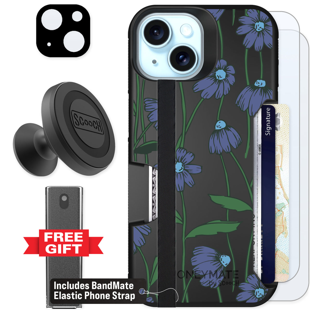 Scooch Moneymate Violet Daisy for iPhone 13 — Defender Bundle