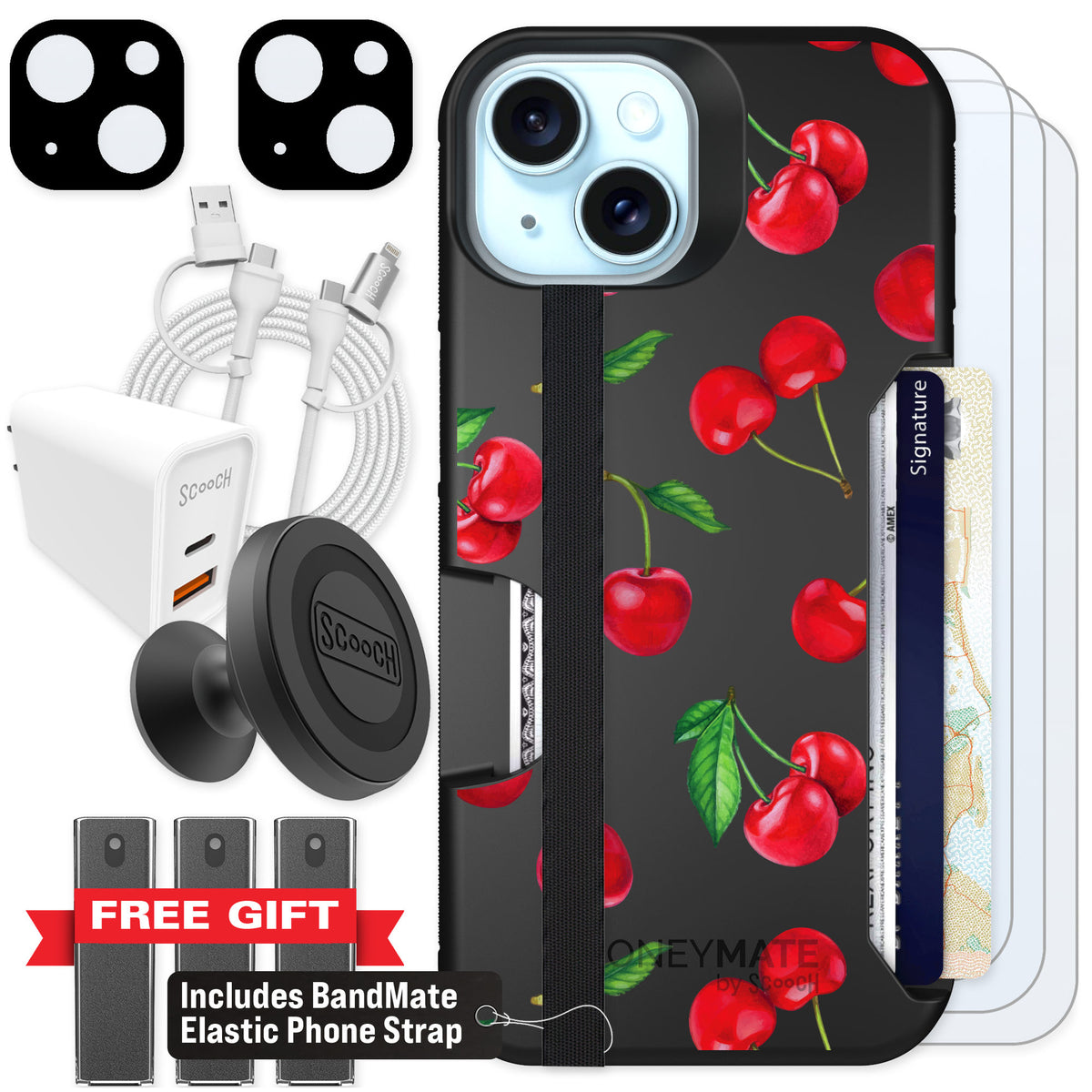 Scooch Moneymate Very Cherry for iPhone 14 — Ultimate Bundle