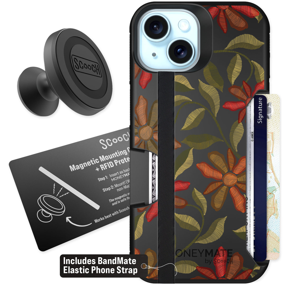 Scooch Moneymate Floral Tapestry for iPhone 13 β Starter Bundle