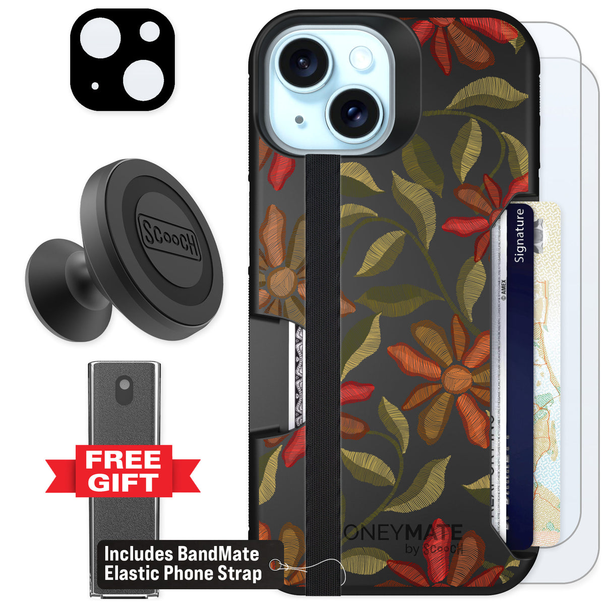Scooch Moneymate Floral Tapestry for iPhone 13 β Defender Bundle