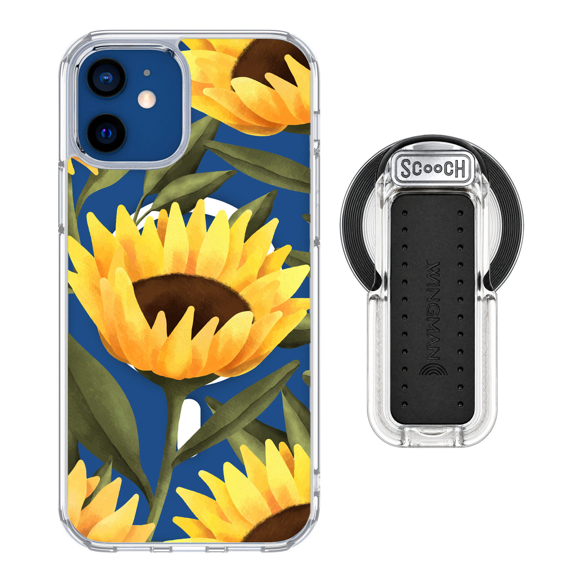 Scooch MagCase Blooming Sunflowers for iPhone 12 — MagSafe Wingback Bundle - Clear
