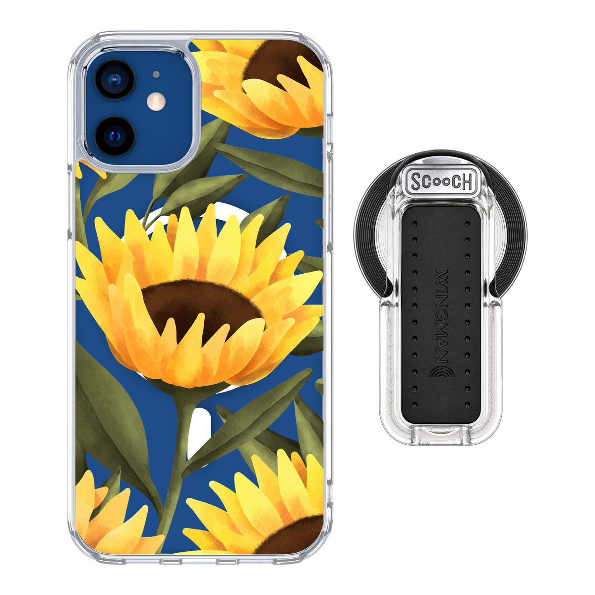 Scooch MagCase Blooming Sunflowers for iPhone 12 Pro — MagSafe Wingback Bundle - Clear