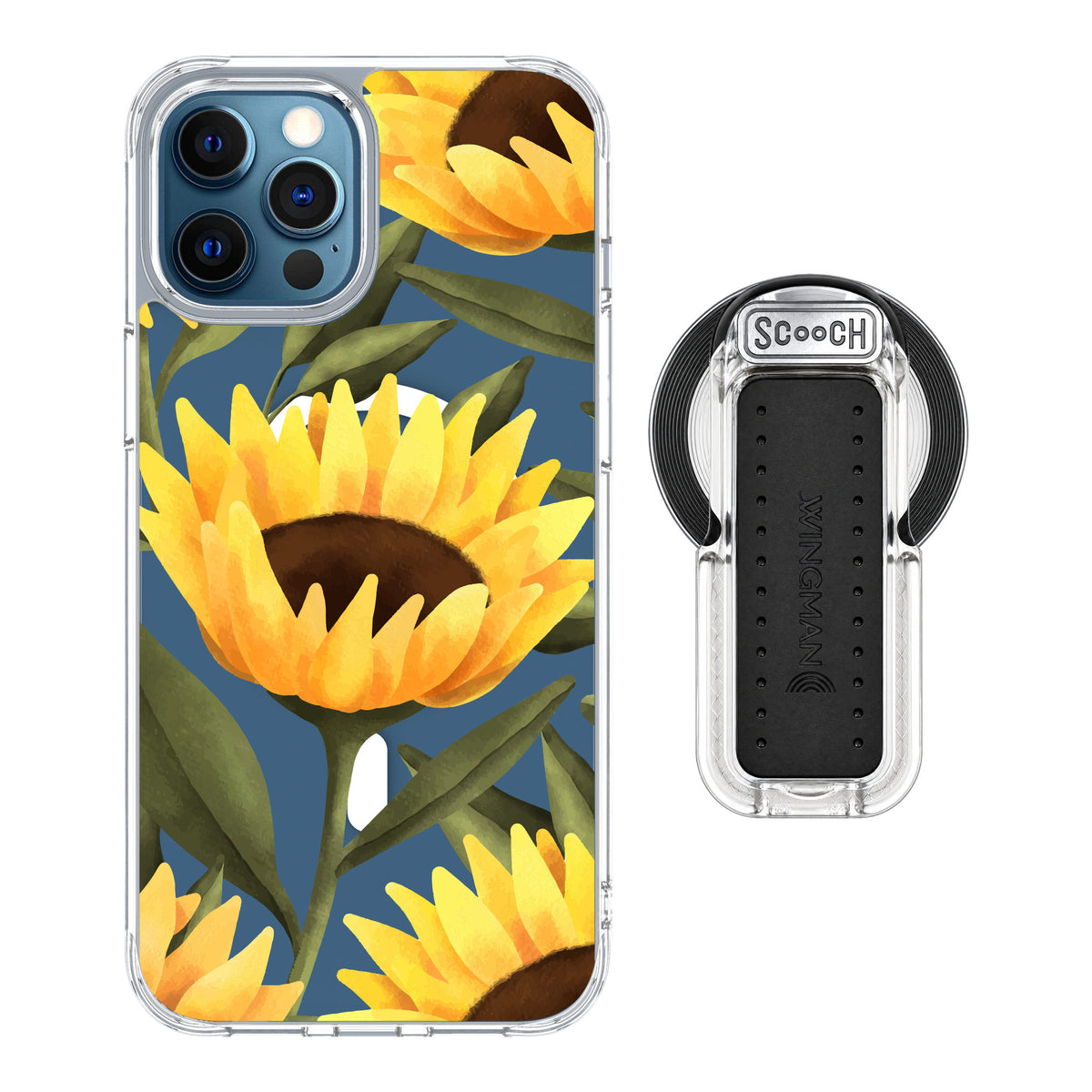 Scooch MagCase Blooming Sunflowers for iPhone 12 Pro Max — MagSafe Wingback Bundle - Clear