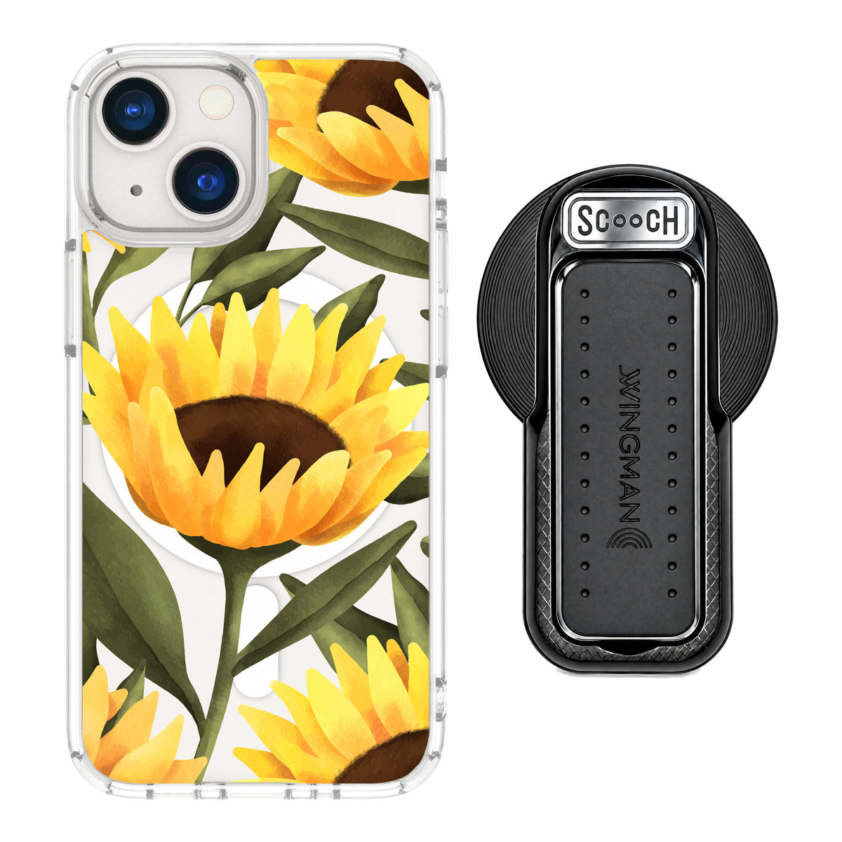 Scooch MagCase Blooming Sunflowers for iPhone 13 mini — MagSafe Wingback Bundle - Black