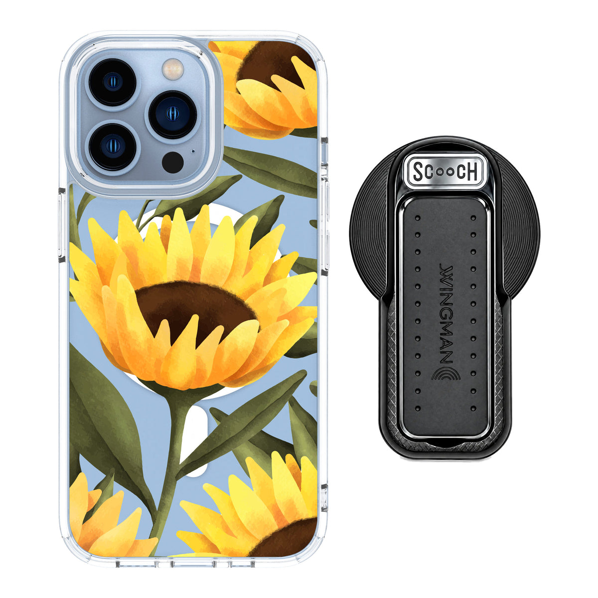 Scooch MagCase Blooming Sunflowers for iPhone 13 Pro — MagSafe Wingback Bundle - Black