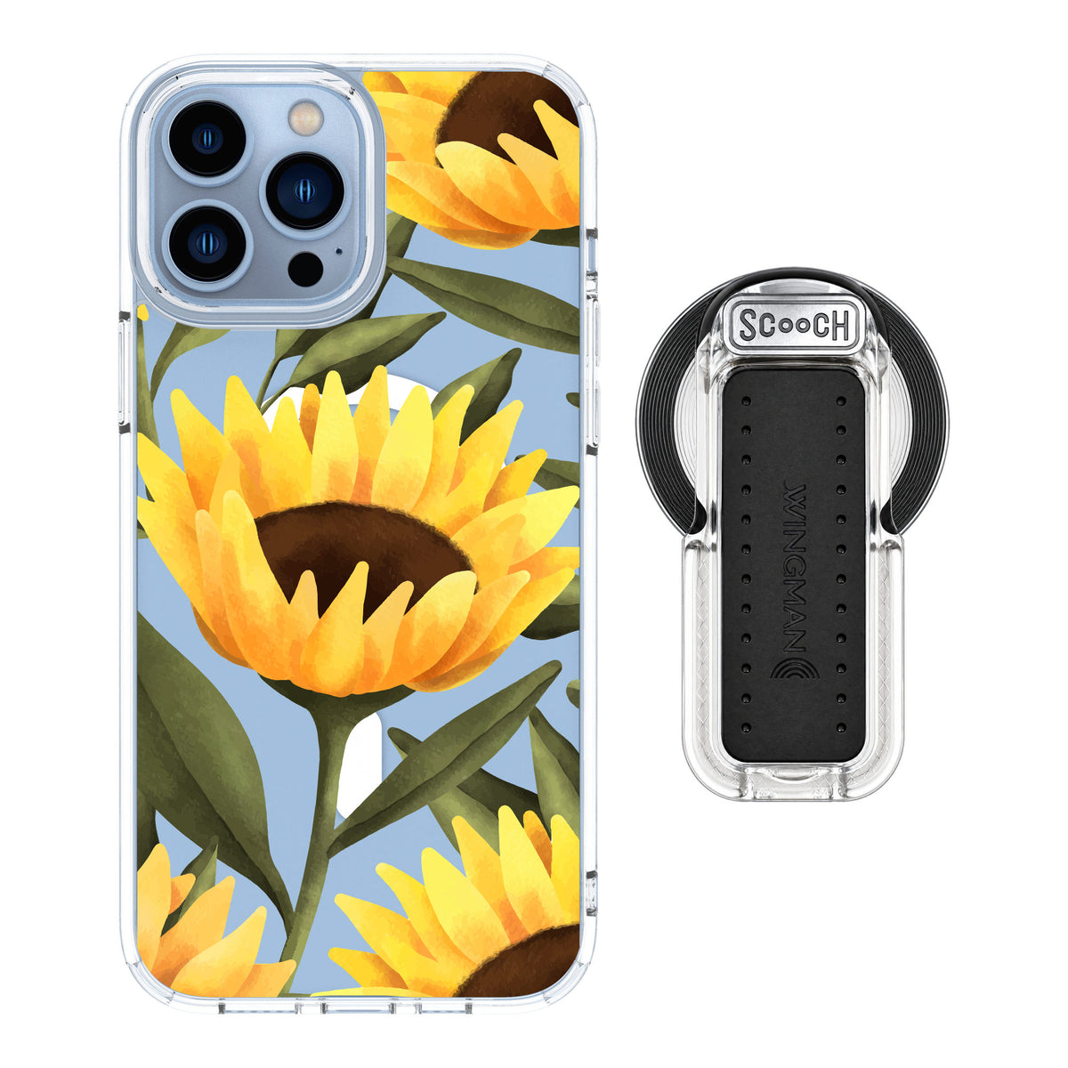 Scooch MagCase Blooming Sunflowers for iPhone 13 Pro Max — MagSafe Wingback Bundle - Clear
