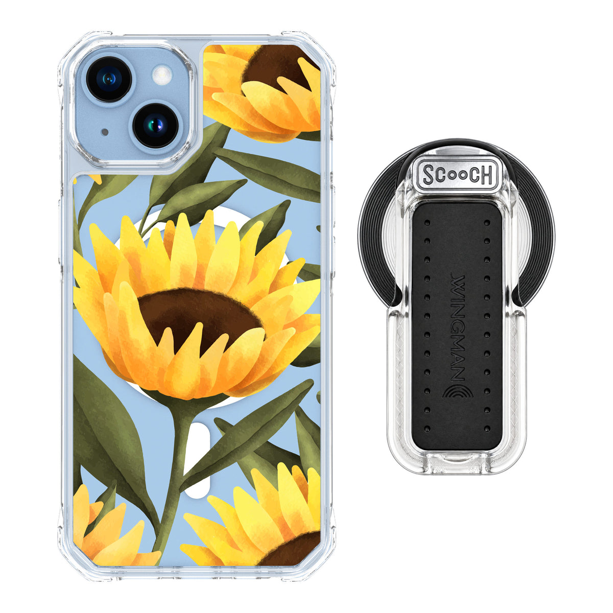 Scooch MagCase Blooming Sunflowers for iPhone 14 — MagSafe Wingback Bundle - Clear