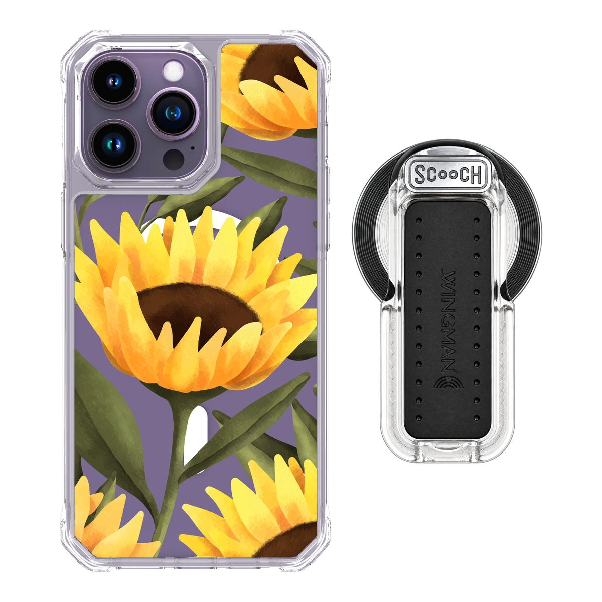 Scooch MagCase Blooming Sunflowers for iPhone 14 Pro Max — MagSafe Wingback Bundle - Clear
