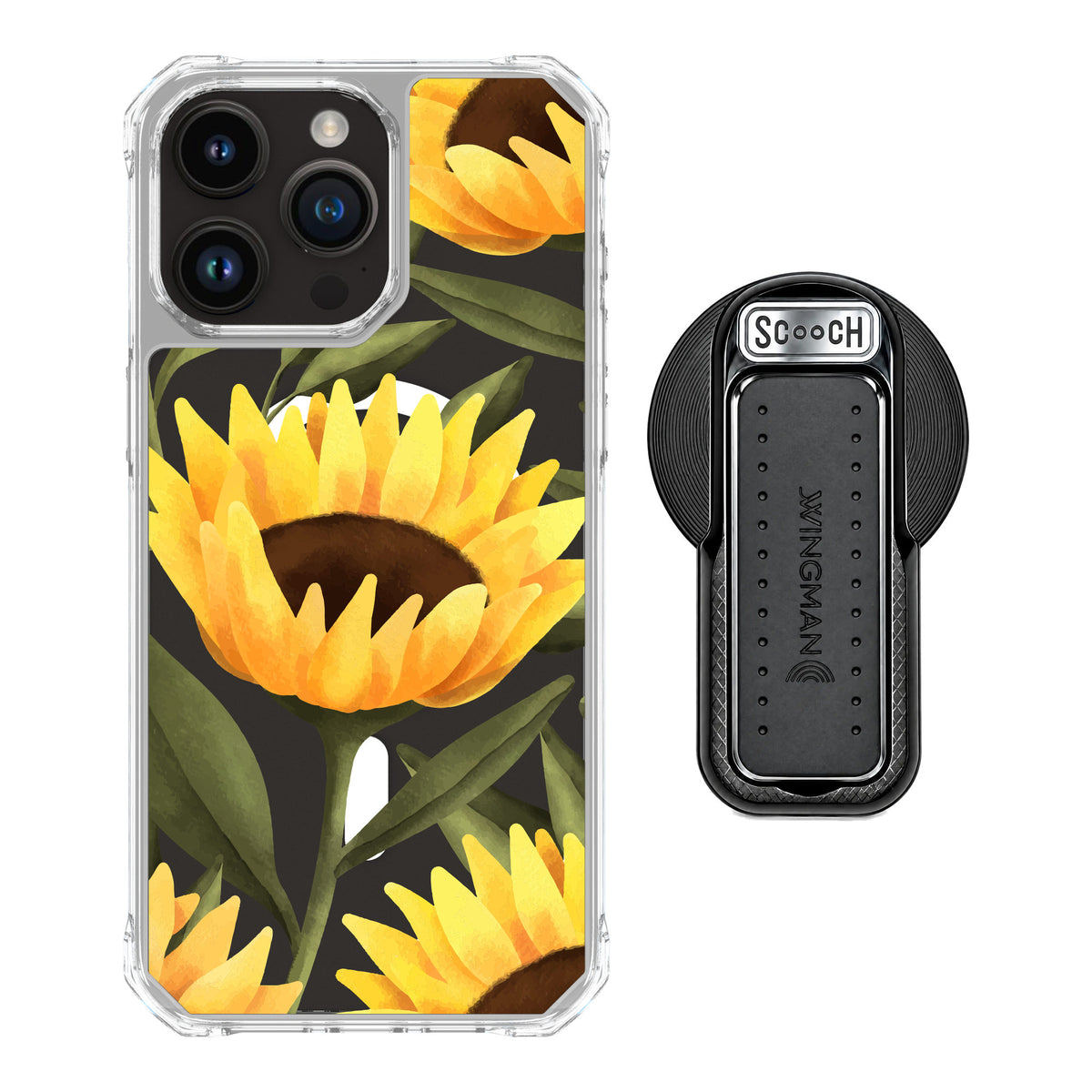 Scooch MagCase Blooming Sunflowers for iPhone 15 Pro Max — MagSafe Wingback Bundle - Black