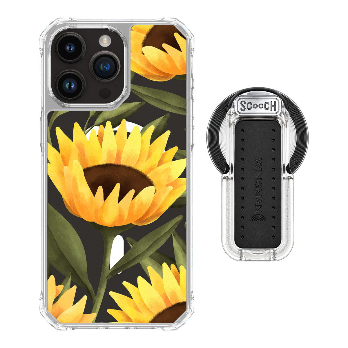 Scooch MagCase Blooming Sunflowers for iPhone 15 Pro Max — MagSafe Wingback Bundle - Clear