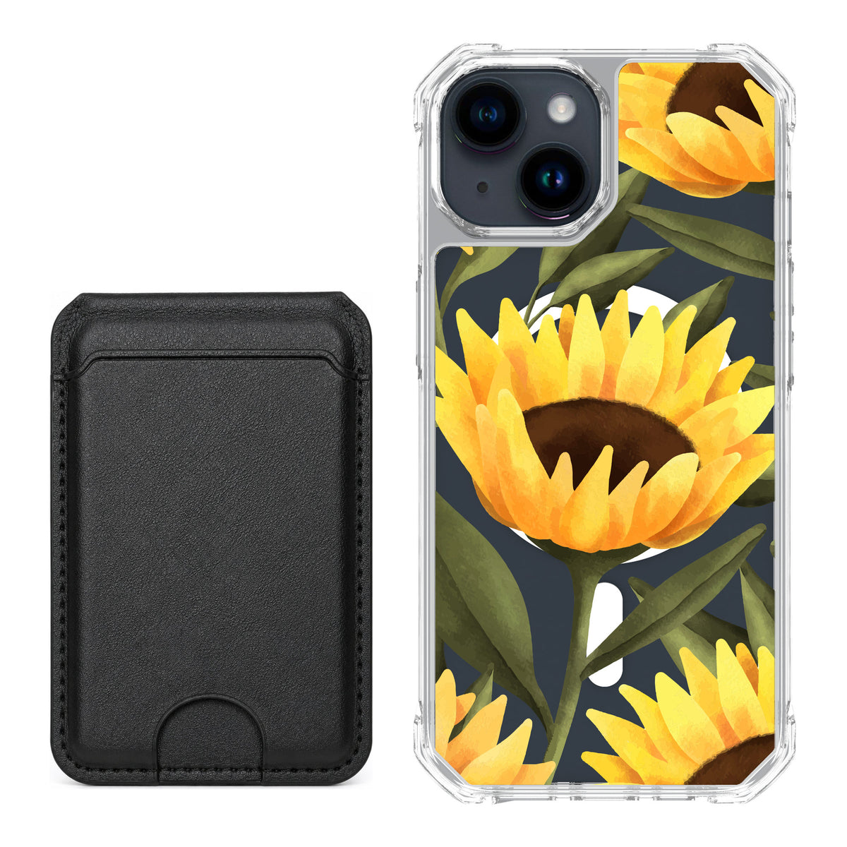 Scooch MagCase Blooming Sunflowers for iPhone 15 — Black MagWallet Bundle