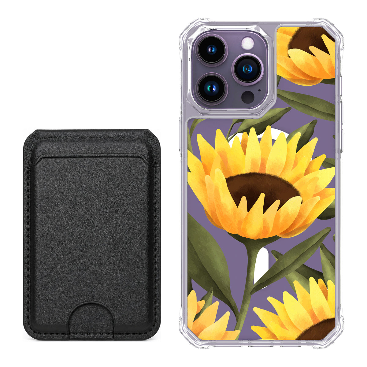 Scooch MagCase Blooming Sunflowers for iPhone 14 Pro Max — Black MagWallet Bundle