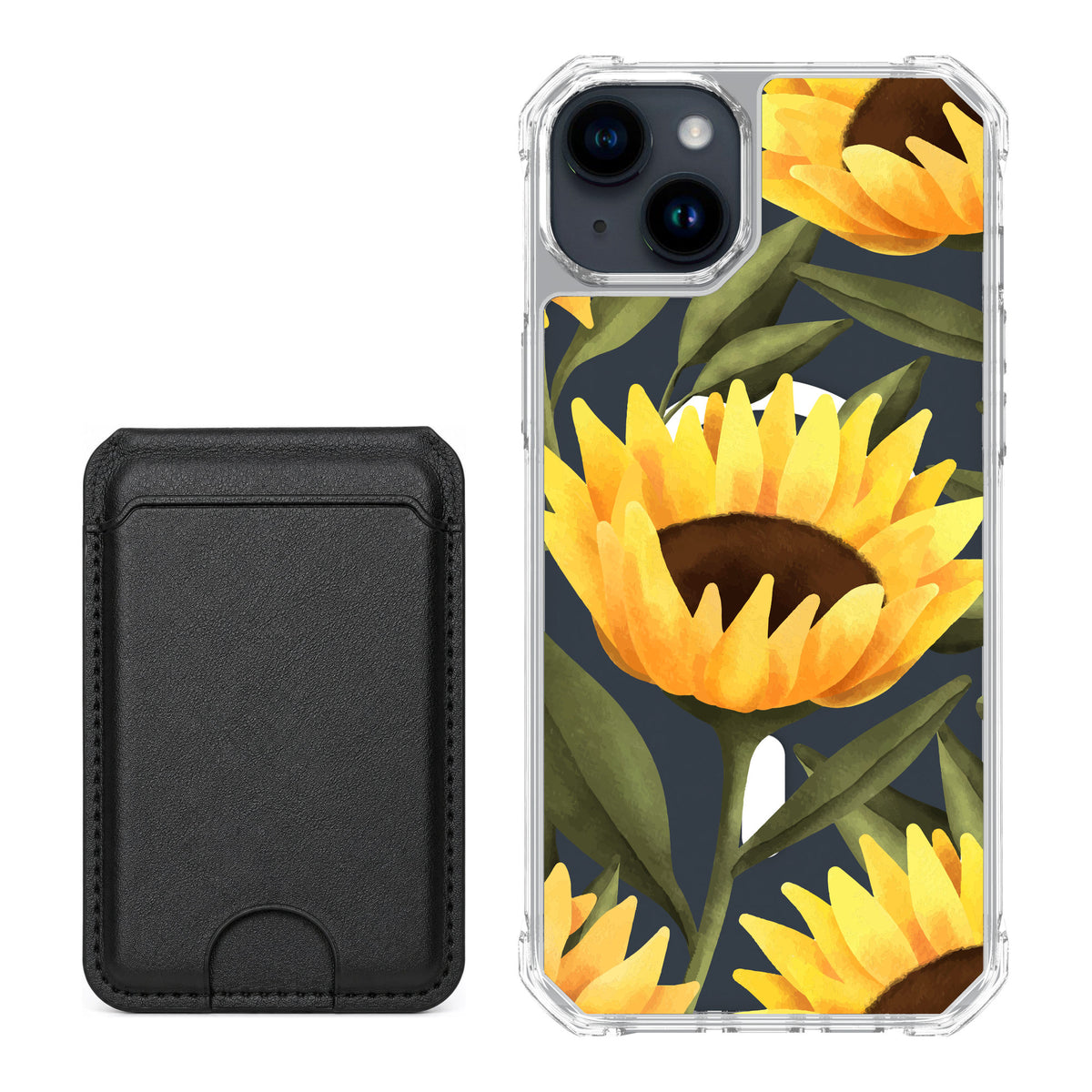 Scooch MagCase Blooming Sunflowers for iPhone 14 Plus — Black MagWallet Bundle