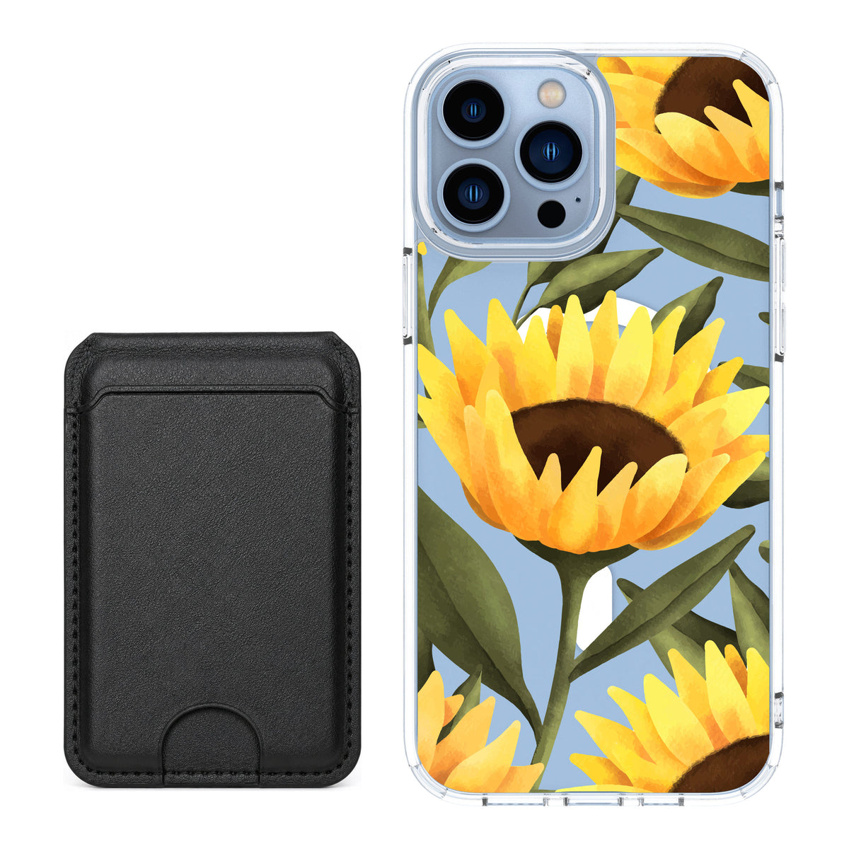 Scooch MagCase Blooming Sunflowers for iPhone 13 Pro Max — Black MagWallet Bundle