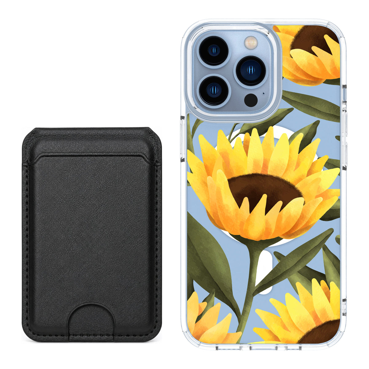 Scooch MagCase Blooming Sunflowers for iPhone 13 Pro — Black MagWallet Bundle