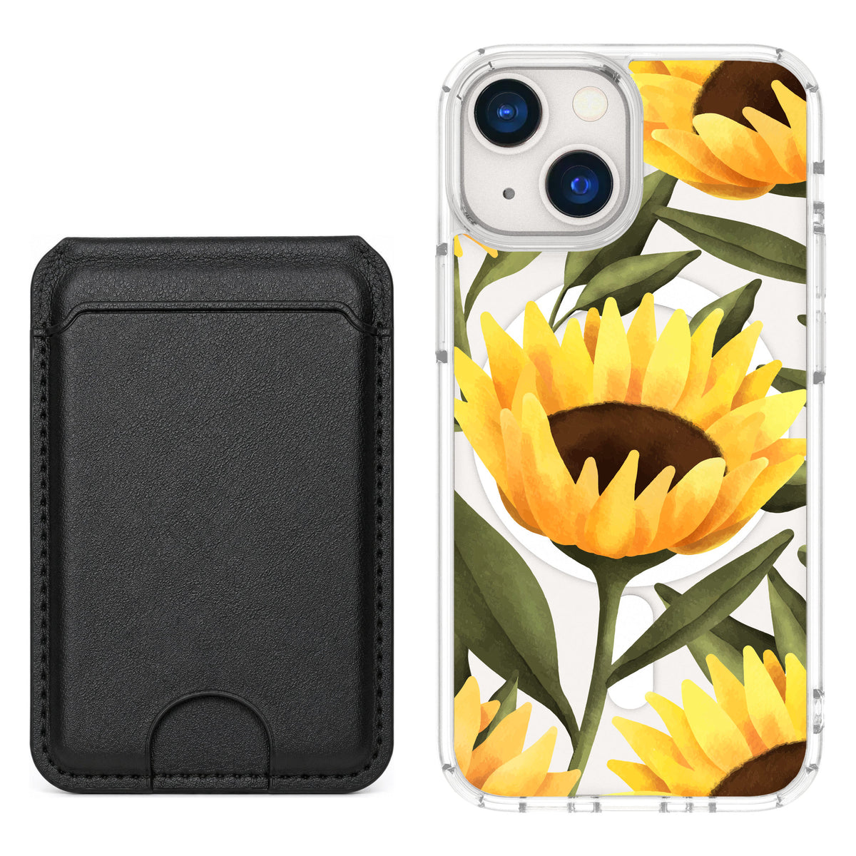 Scooch MagCase Blooming Sunflowers for iPhone 13 mini — Black MagWallet Bundle