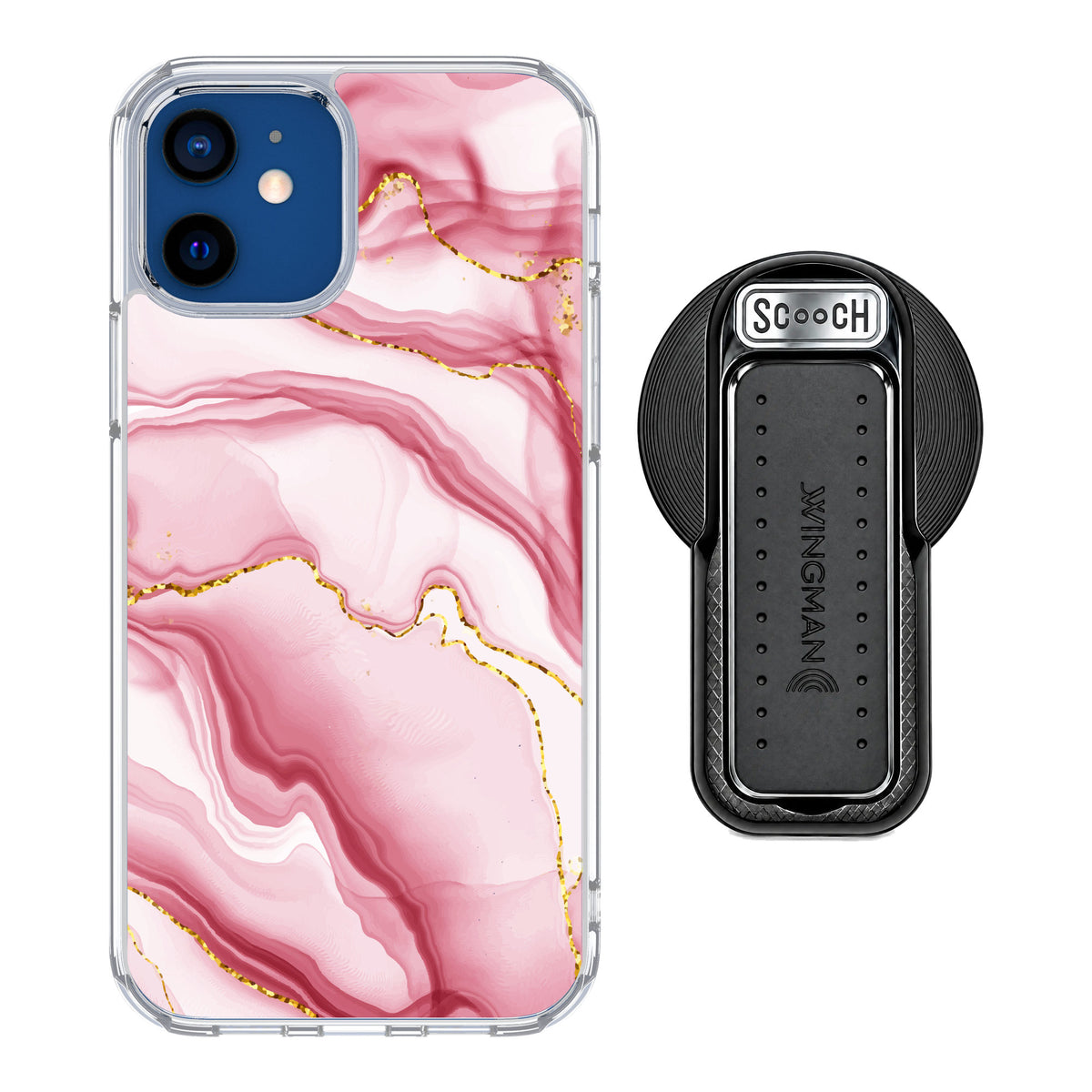 Scooch MagCase Blush Marble for iPhone 12 — MagSafe Wingback Bundle - Black