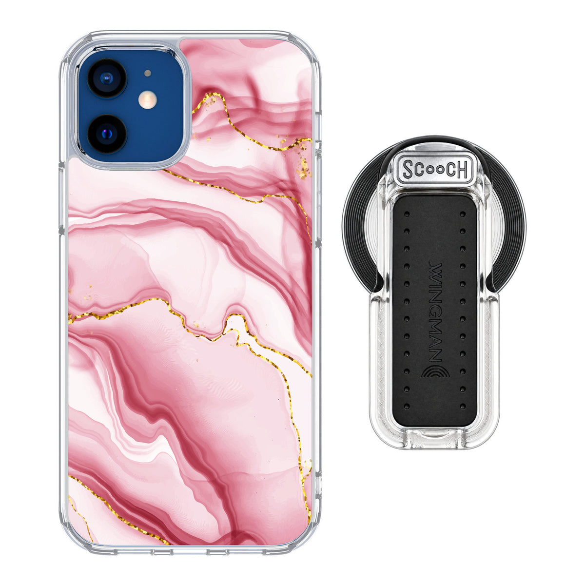 Scooch MagCase Blush Marble for iPhone 12 — MagSafe Wingback Bundle - Clear
