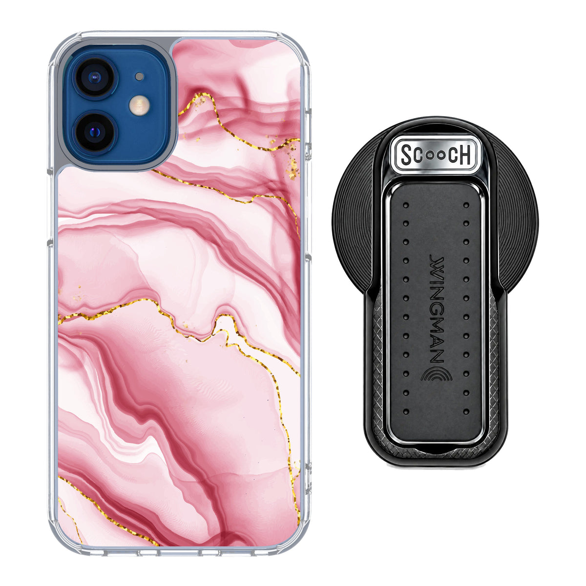 Scooch MagCase Blush Marble for iPhone 12 mini — MagSafe Wingback Bundle - Black