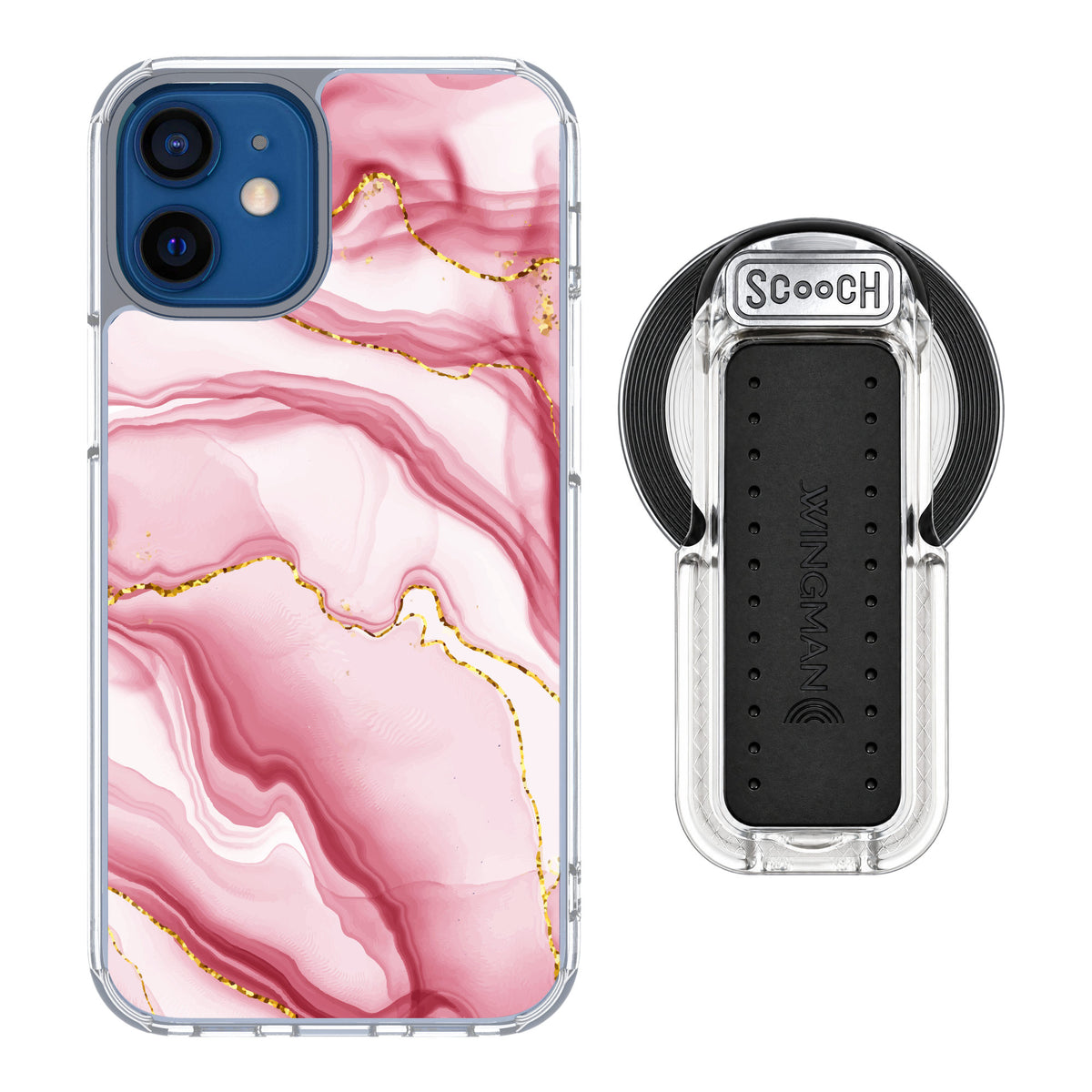 Scooch MagCase Blush Marble for iPhone 12 mini — MagSafe Wingback Bundle - Clear