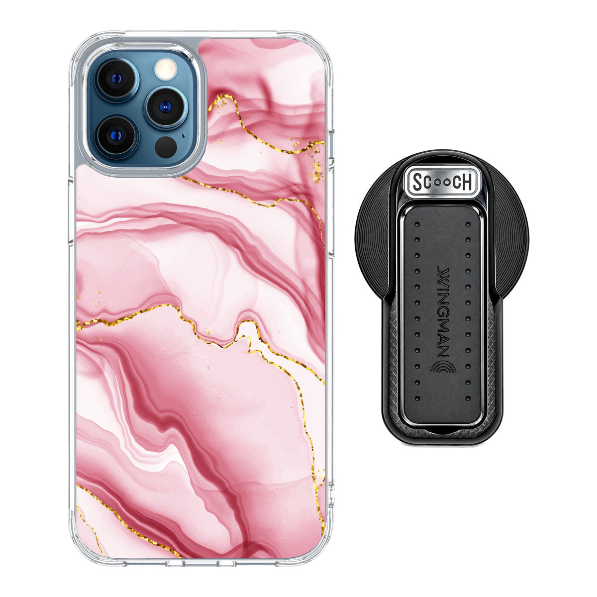 Scooch MagCase Blush Marble for iPhone 12 Pro Max — MagSafe Wingback Bundle - Black