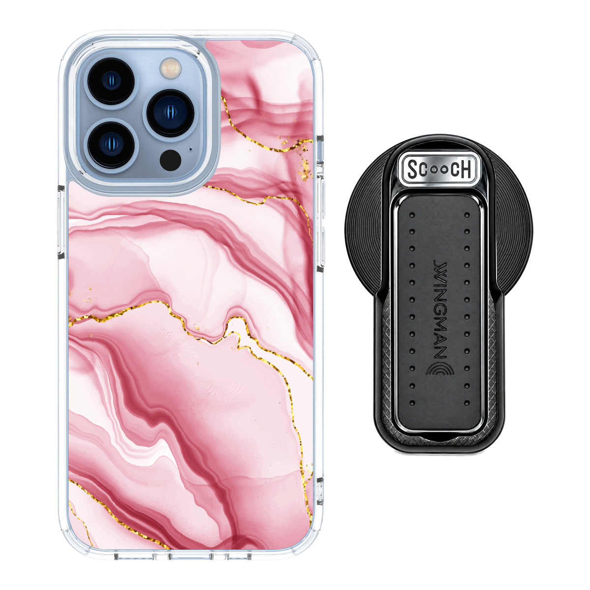 Scooch MagCase Blush Marble for iPhone 13 Pro — MagSafe Wingback Bundle - Black