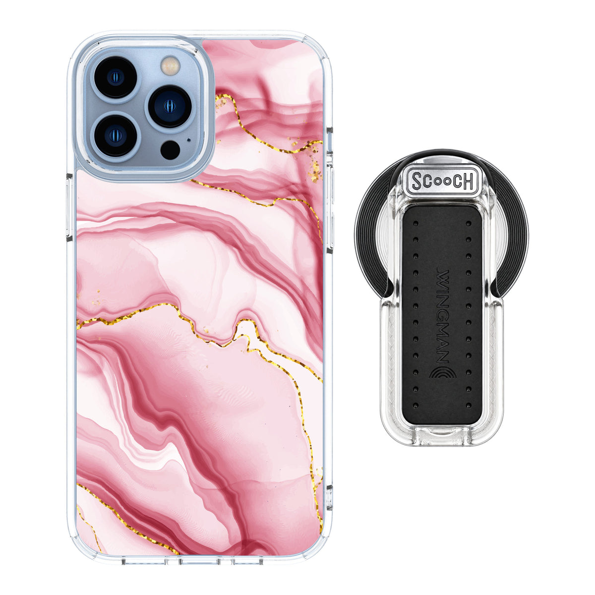 Scooch MagCase Blush Marble for iPhone 13 Pro Max — MagSafe Wingback Bundle - Clear