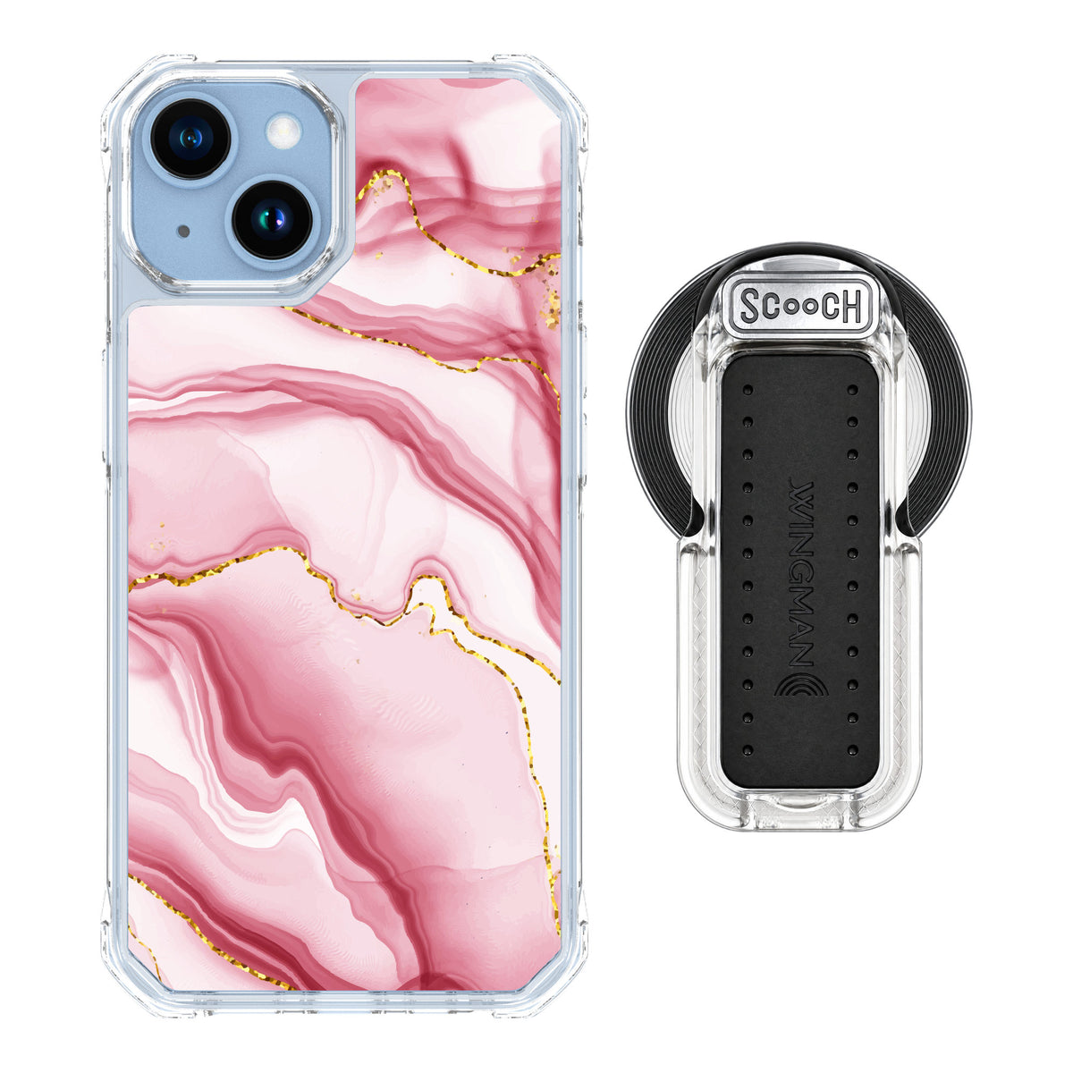Scooch MagCase Blush Marble for iPhone 14 — MagSafe Wingback Bundle - Clear