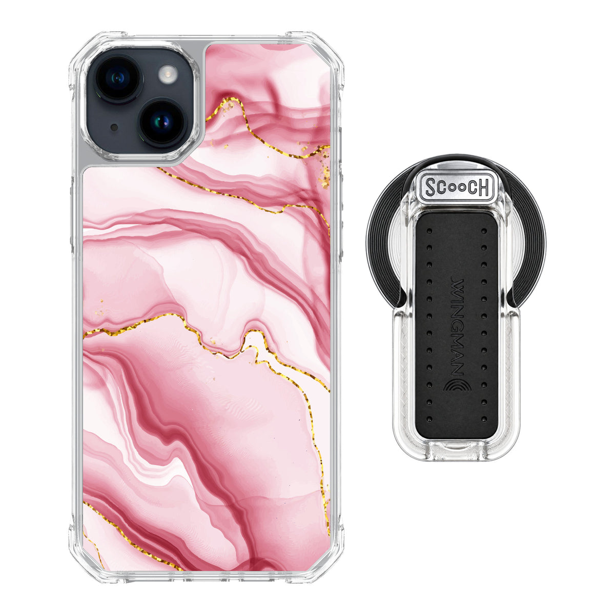 Scooch MagCase Blush Marble for iPhone 14 Plus — MagSafe Wingback Bundle - Clear