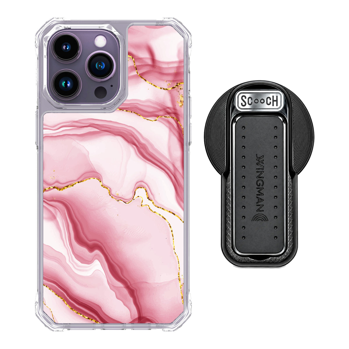 Scooch MagCase Blush Marble for iPhone 14 Pro Max — MagSafe Wingback Bundle - Black