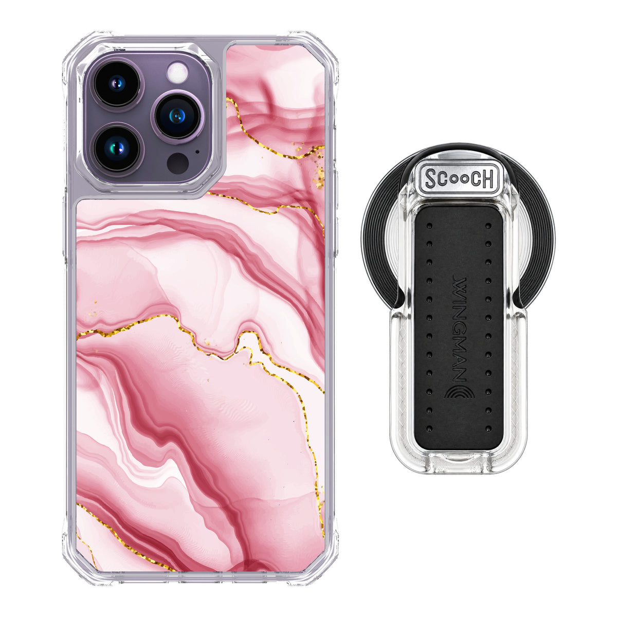 Scooch MagCase Blush Marble for iPhone 14 Pro Max — MagSafe Wingback Bundle - Clear