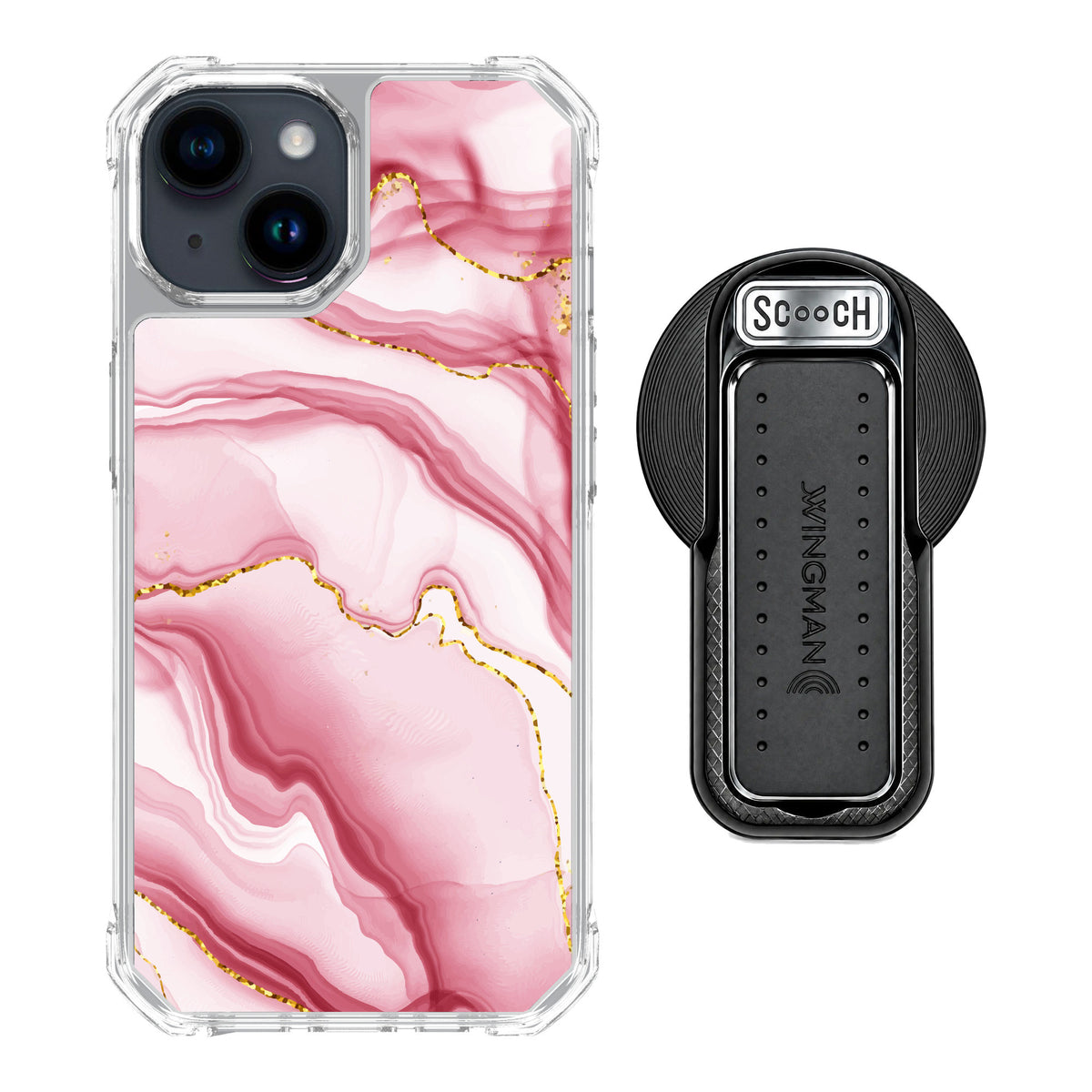Scooch MagCase Blush Marble for iPhone 15 — MagSafe Wingback Bundle - Black