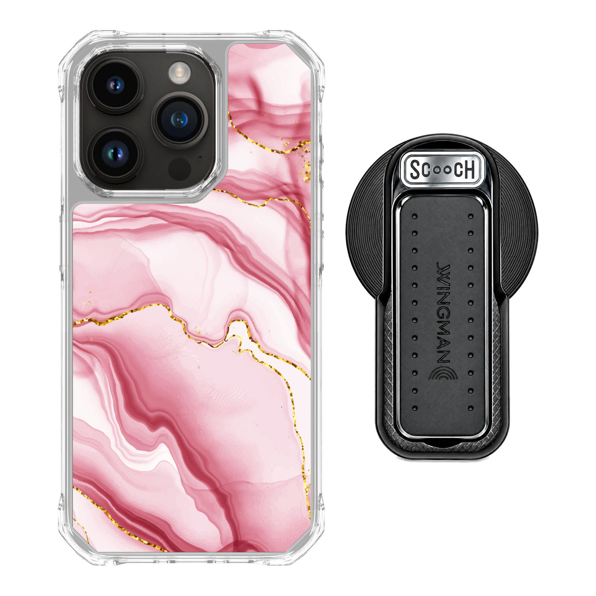Scooch MagCase Blush Marble for iPhone 15 Pro — MagSafe Wingback Bundle - Black