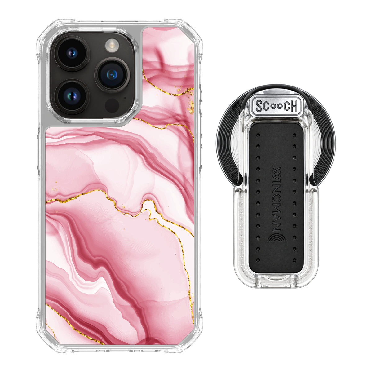 Scooch MagCase Blush Marble for iPhone 15 Pro — MagSafe Wingback Bundle - Clear