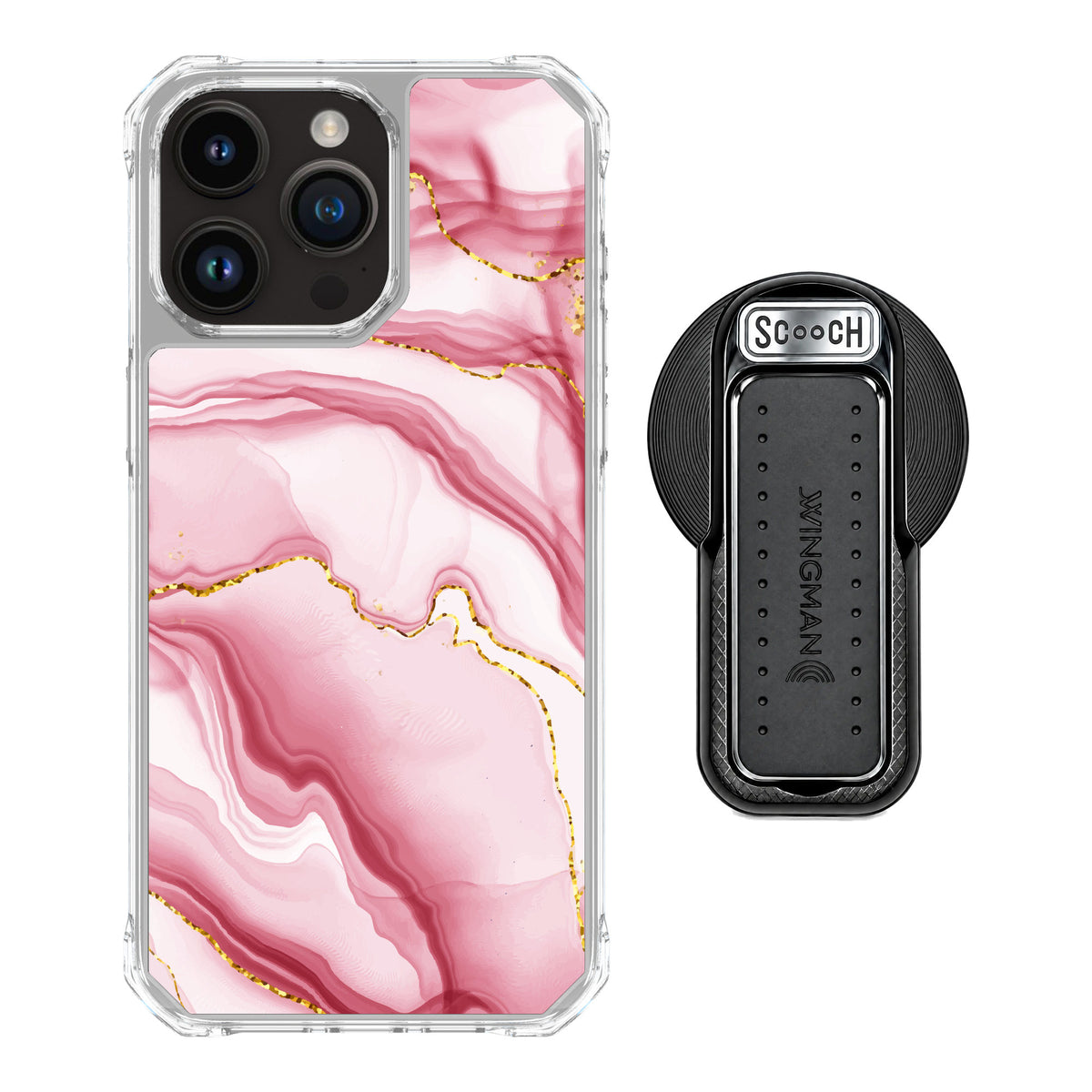 Scooch MagCase Blush Marble for iPhone 15 Pro Max — MagSafe Wingback Bundle - Black