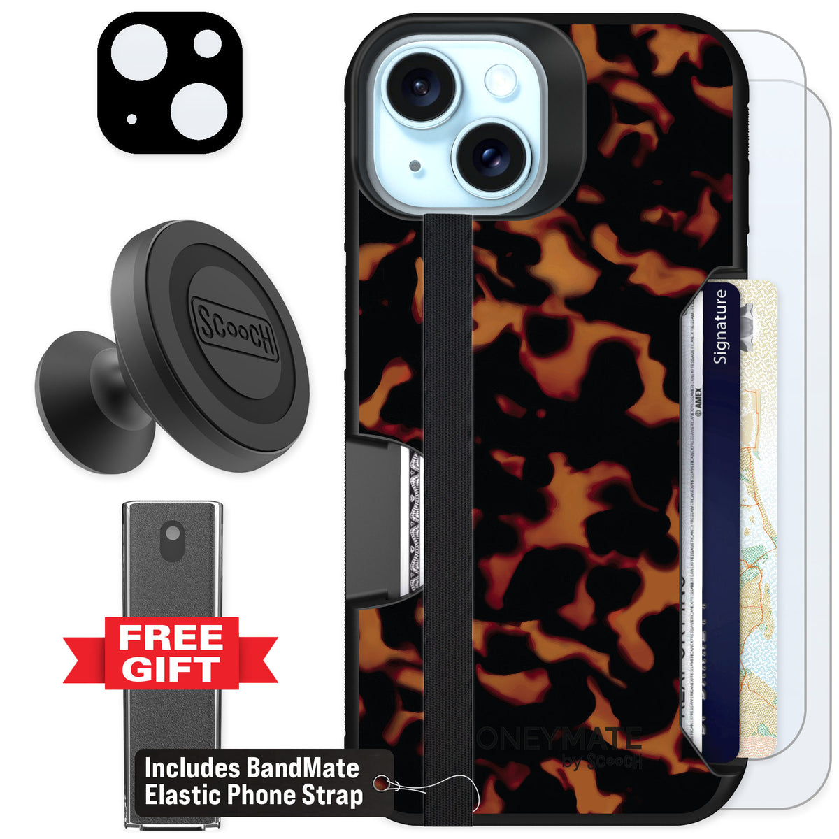 Scooch Moneymate Tortoise Shell for iPhone 13 β Defender Bundle