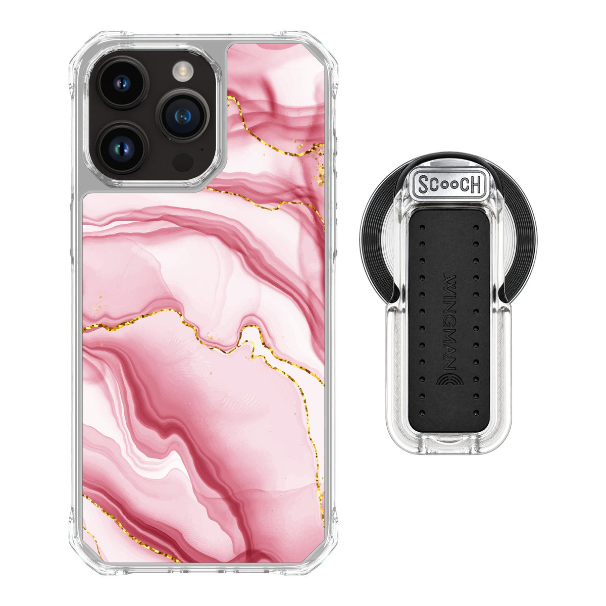 Scooch MagCase Blush Marble for iPhone 15 Pro Max — MagSafe Wingback Bundle - Clear