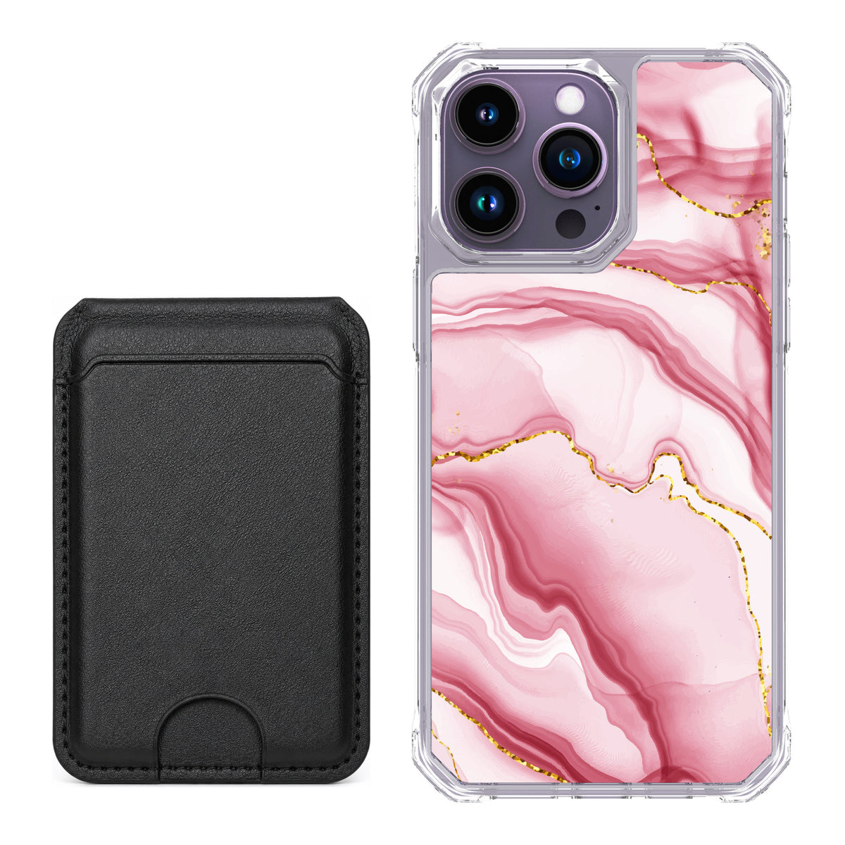 Scooch MagCase Blush Marble for iPhone 14 Pro Max — Black MagWallet Bundle