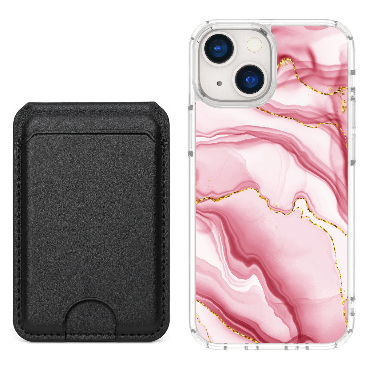 Scooch MagCase Blush Marble for iPhone 13 mini — Black MagWallet Bundle