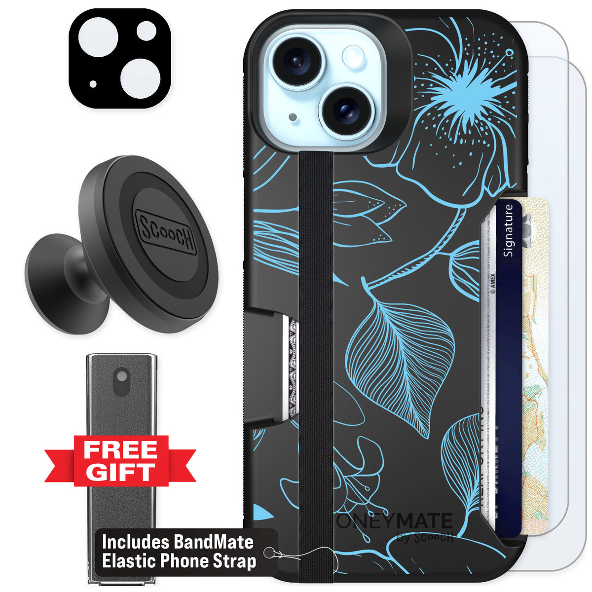 Scooch Moneymate Blue Hibiscus for iPhone 13 — Defender Bundle