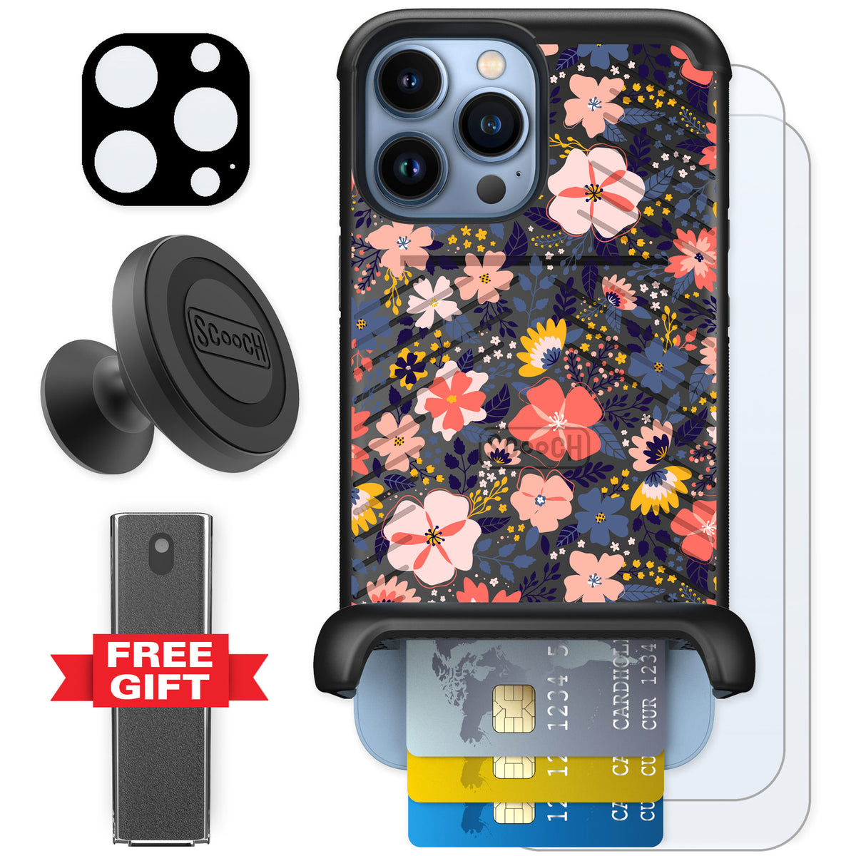 Scooch Wingmate Wildflowers for iPhone 13 Pro Max — Defender Bundle