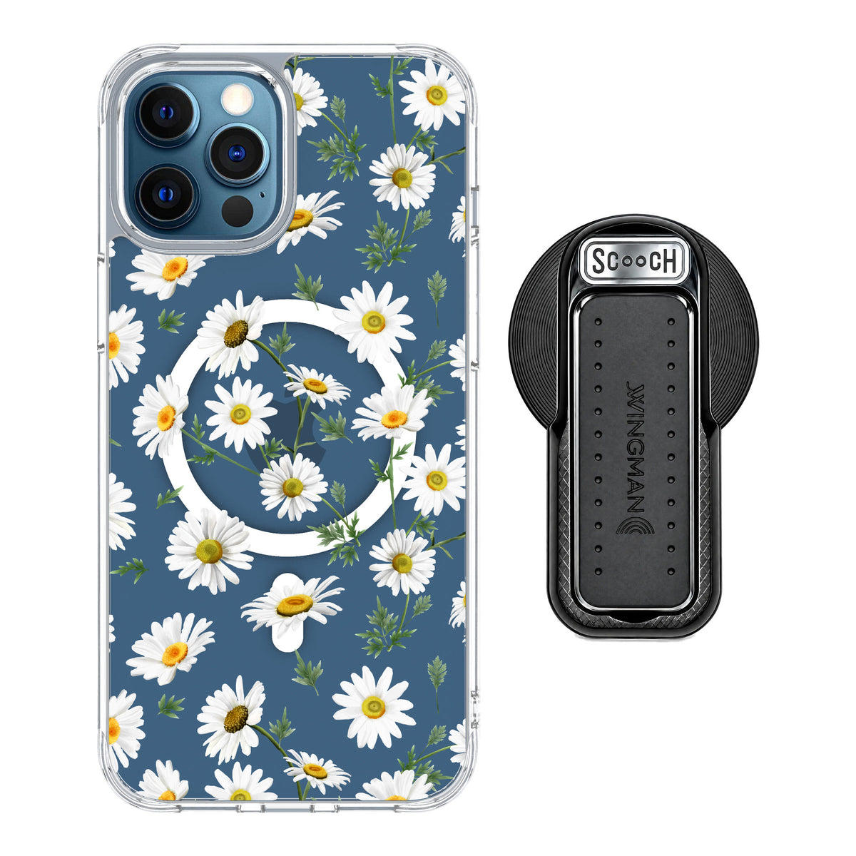 Scooch MagCase Daisies for iPhone 12 Pro Max — MagSafe Wingback Bundle - Black