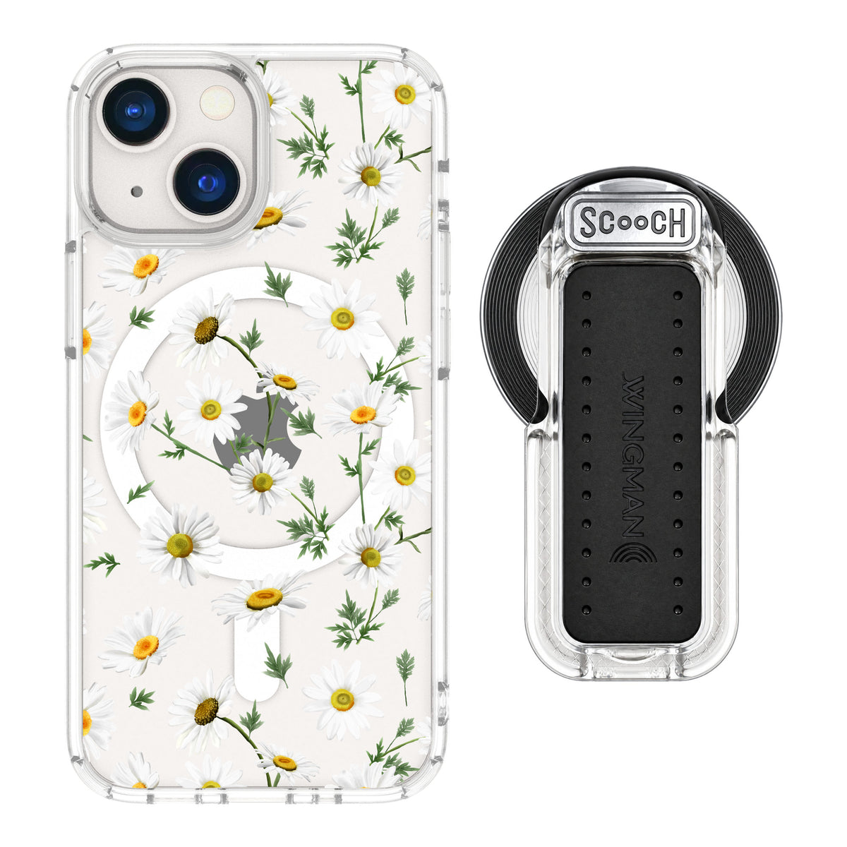 Scooch MagCase Daisies for iPhone 13 mini — MagSafe Wingback Bundle - Clear