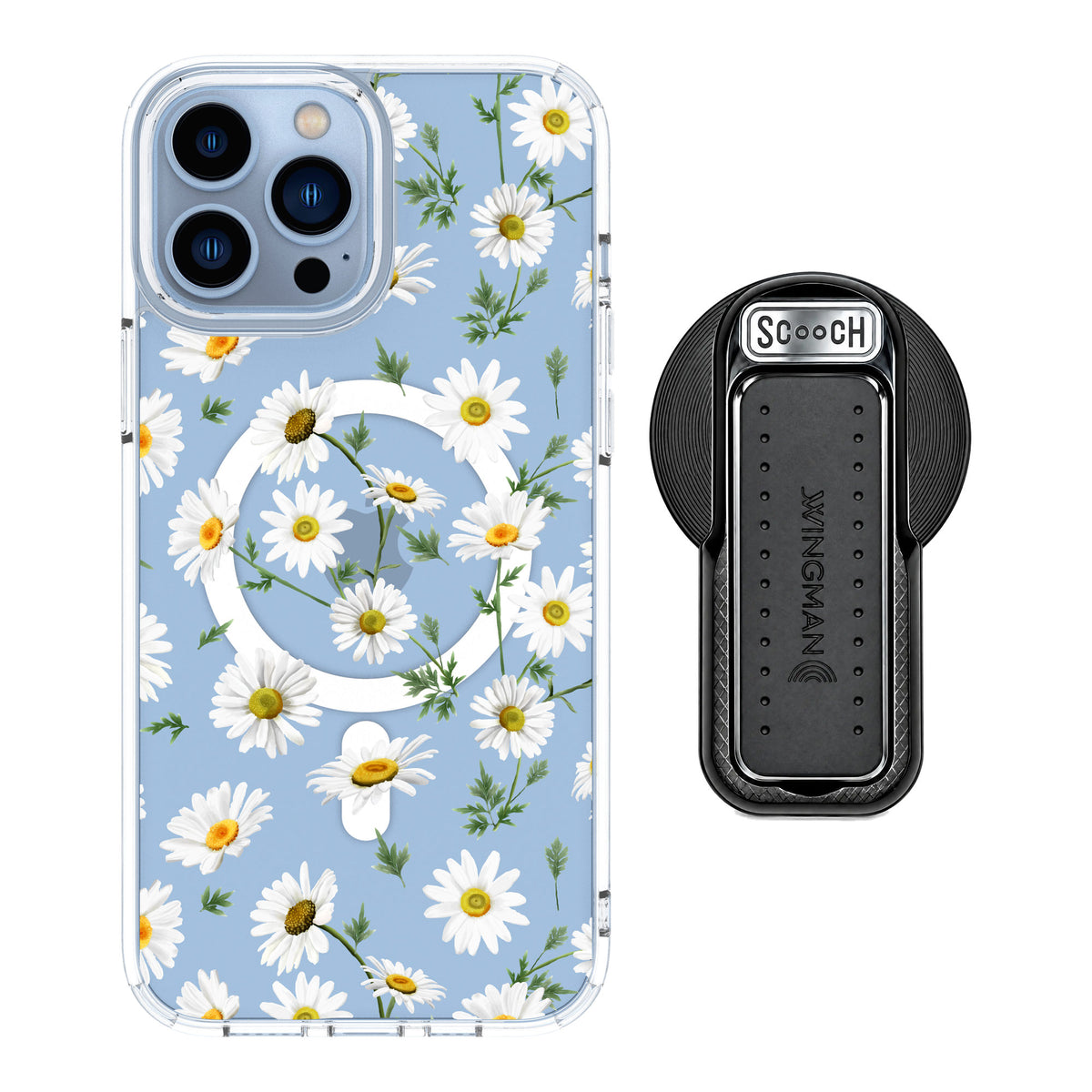 Scooch MagCase Daisies for iPhone 13 Pro Max — MagSafe Wingback Bundle - Black