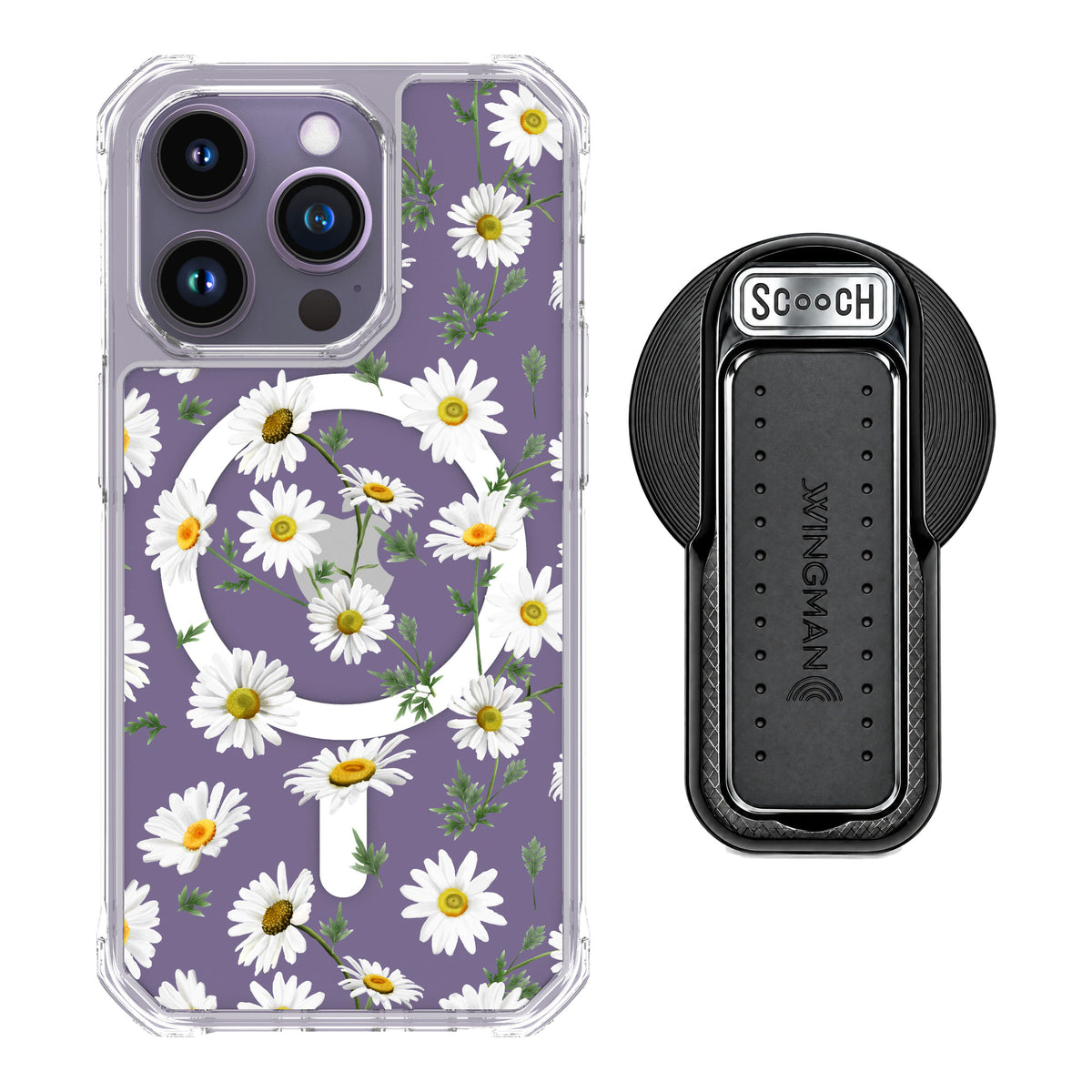 Scooch MagCase Daisies for iPhone 14 Pro — MagSafe Wingback Bundle - Black