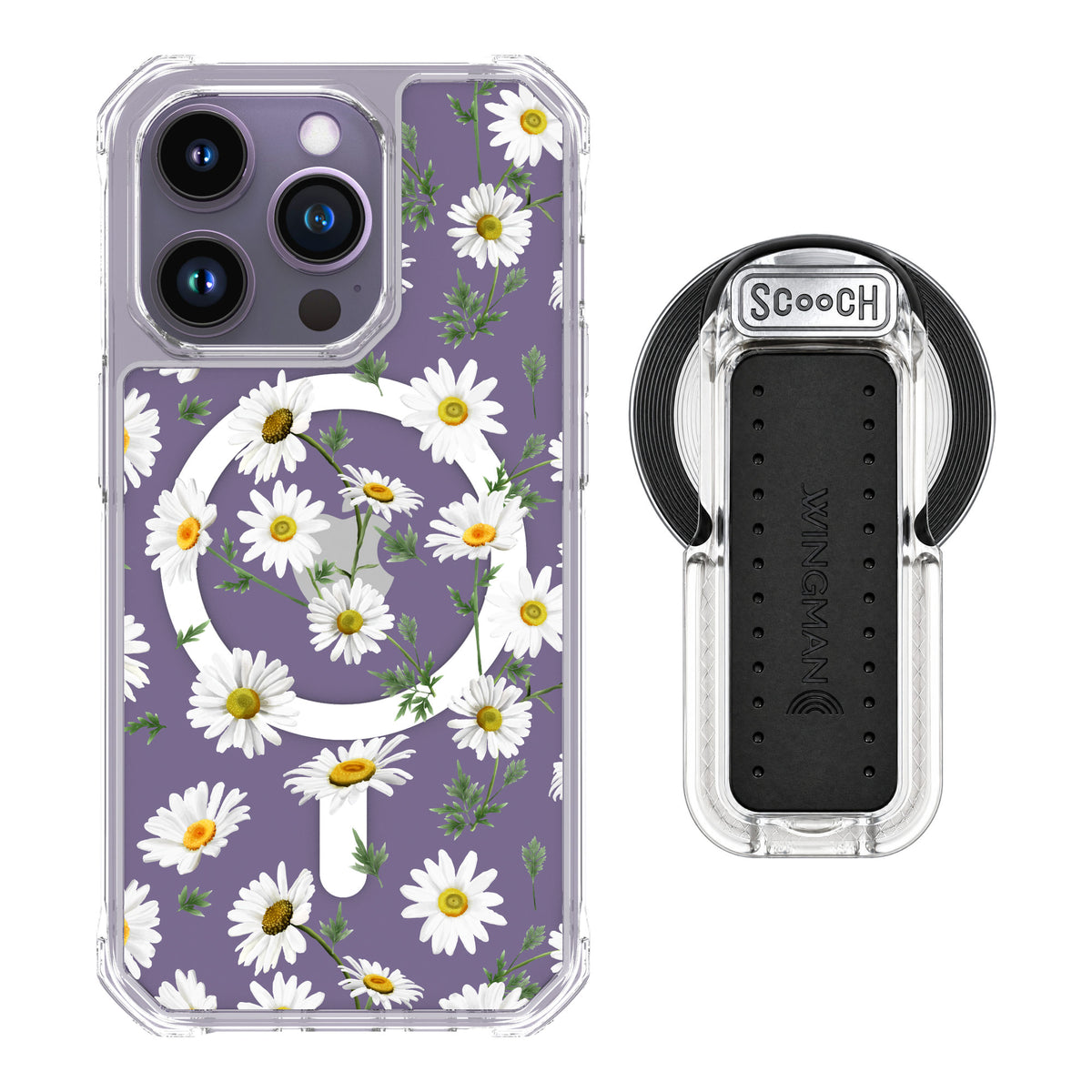 Scooch MagCase Daisies for iPhone 14 Pro — MagSafe Wingback Bundle - Clear
