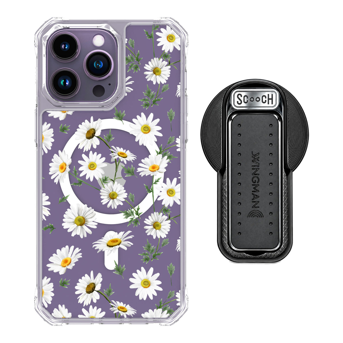Scooch MagCase Daisies for iPhone 14 Pro Max — MagSafe Wingback Bundle - Black