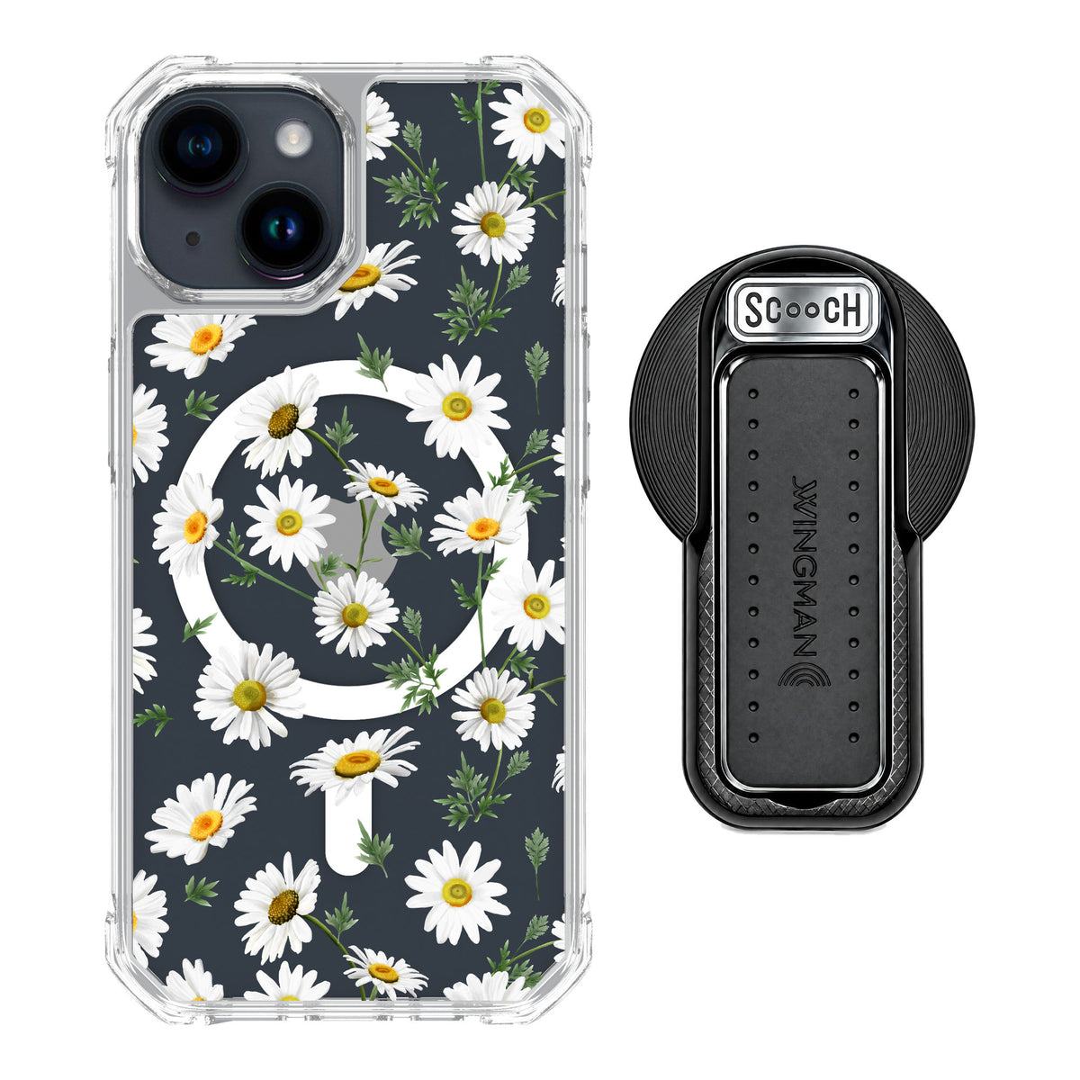 Scooch MagCase Daisies for iPhone 15 — MagSafe Wingback Bundle - Black