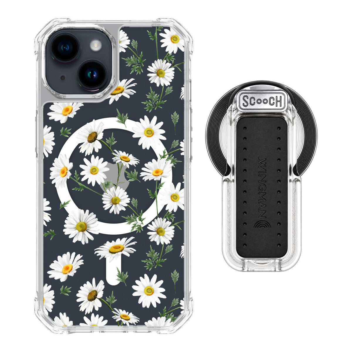 Scooch MagCase Daisies for iPhone 15 — MagSafe Wingback Bundle - Clear