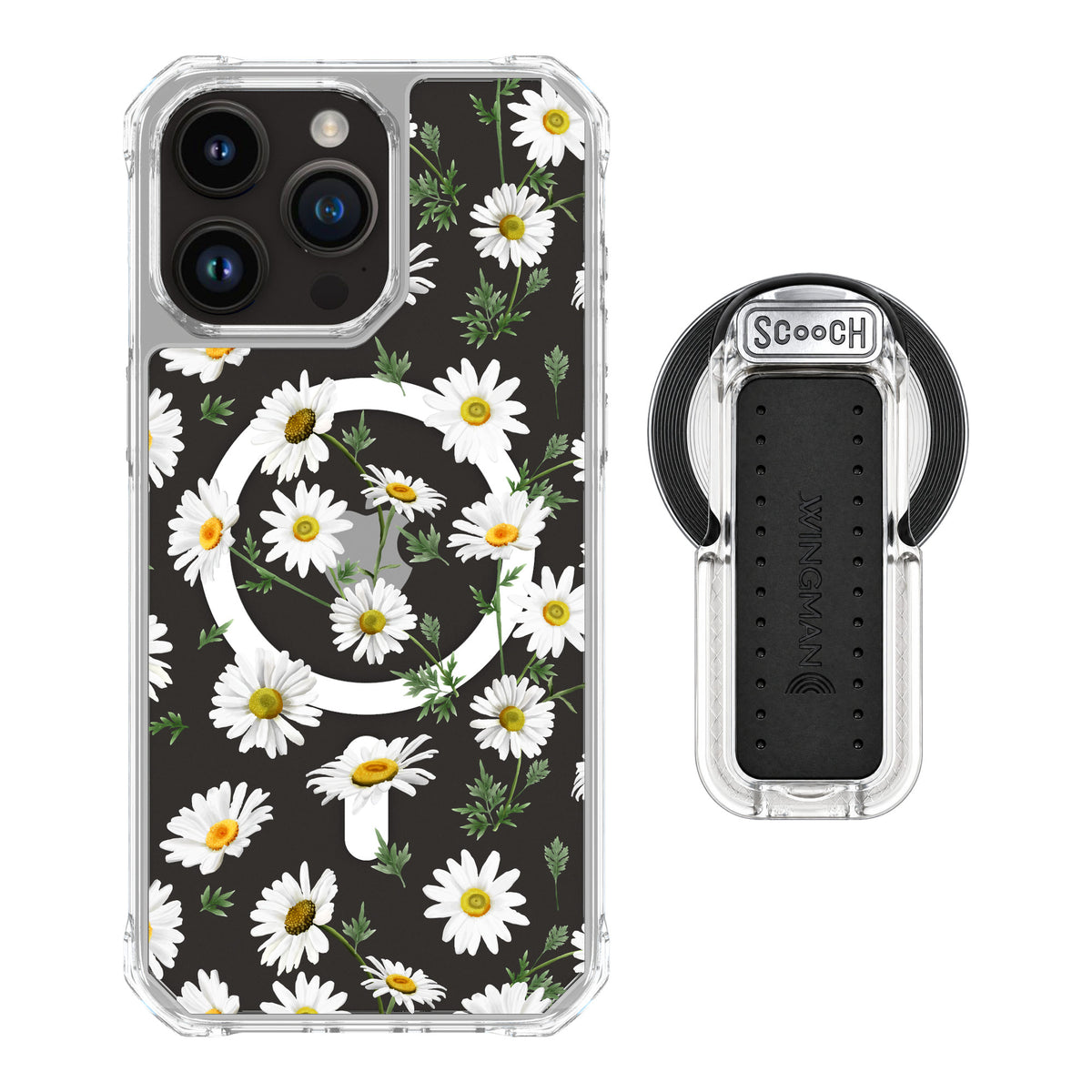 Scooch MagCase Daisies for iPhone 15 Pro Max — MagSafe Wingback Bundle - Clear